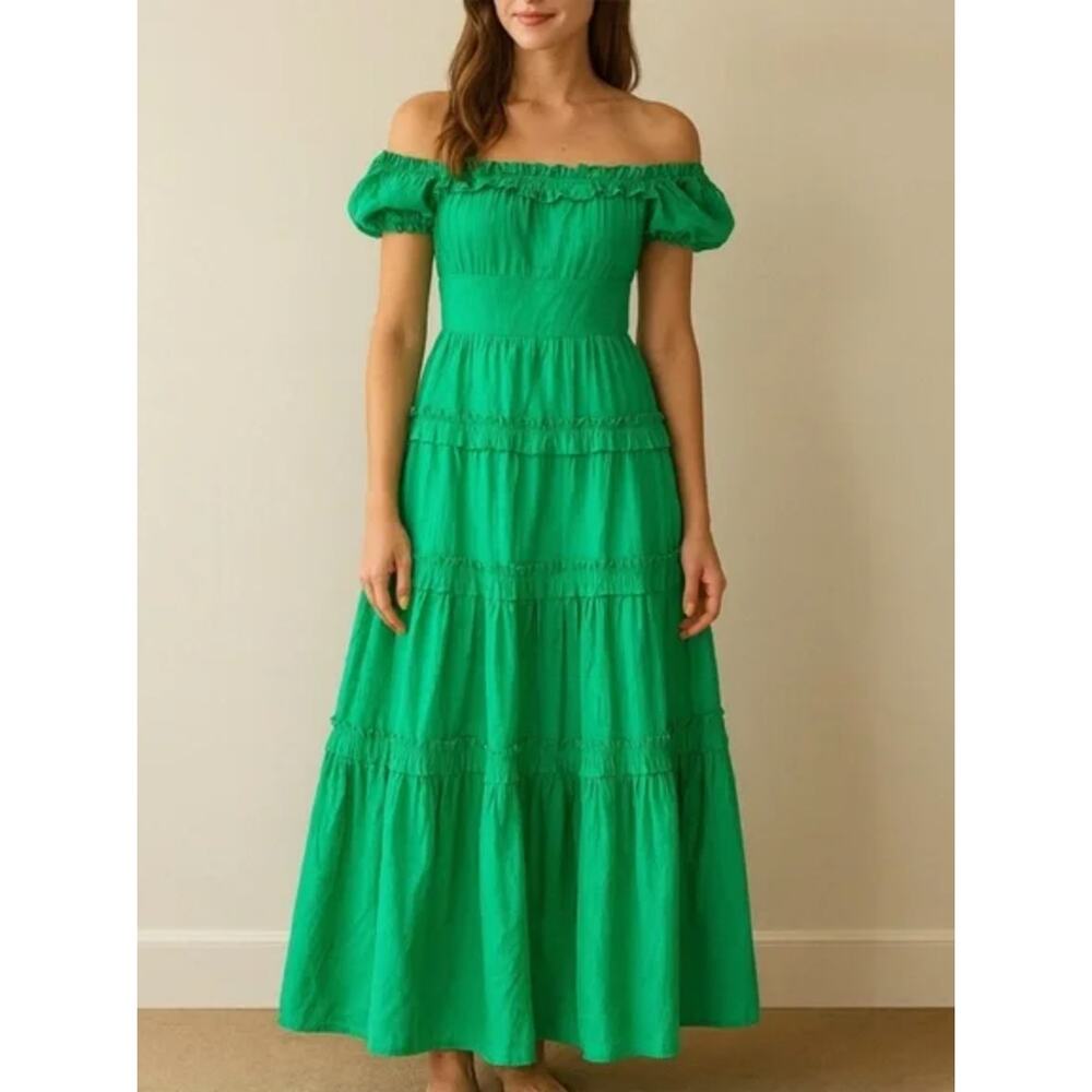 Love the Label Tuckernuck Kelly Green Ruffle Tiered Off the Shoulder Maxi Dress